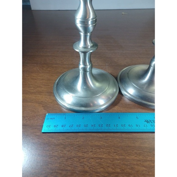 Vintage MADE IN USA Pair of SOLID BRASS CANDLE STICKS Nine Inches Tall - Picture 3 of 8